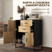 CREDENZA MODERNA CON 3 ARMADIETTI E 2 CASSETTI IN TRUCIOLATO E ACCIAIO 80X35X88 CM NERO E COLOR LEGNO