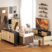 CREDENZA MODERNA CON 3 ARMADIETTI E 2 CASSETTI IN TRUCIOLATO E ACCIAIO 80X35X88 CM NERO E COLOR LEGNO