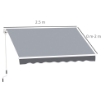 TENDA DA SOLE DA ESTERNO AVVOLGIBILE MANUALMENTE IN ALLUMINIO E POLIESTERE 2.5X2 M GRIGIO E BIANCO