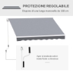 TENDA DA SOLE DA ESTERNO AVVOLGIBILE MANUALMENTE IN ALLUMINIO E POLIESTERE 2.5X2 M GRIGIO E BIANCO