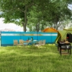 PARAVENTO DA SPIAGGIA PIEGHEVOLE FRANGIVISTA IN POLIESTERE CON BARRE IN ACCIAIO 725X140 CM AZZURRO