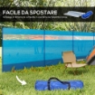 PARAVENTO DA SPIAGGIA PIEGHEVOLE FRANGIVISTA IN POLIESTERE CON BARRE IN ACCIAIO 725X140 CM AZZURRO
