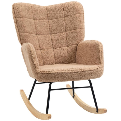 POLTRONA A DONDOLO IMBOTTITA IN LEGNO E ACCIAIO CON RIVESTIMENTO BOUCLÚ 71X98X101 CM MARRONE