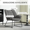 POLTRONA D'ARREDO CON BRACCIOLI INCLINATI IN TESSUTO EFFETTO LINO E ACCIAIO 71.5X67X79 CM GRIGIO