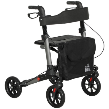 DEAMBULATORE PIEGHEVOLE IN ALLUMINO AD ALTEZZA REGOLABILE CON BORSA 67X65X79.5-94 CM NERO E ARGENTO