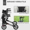 DEAMBULATORE PIEGHEVOLE IN ALLUMINO AD ALTEZZA REGOLABILE CON BORSA 67X65X79.5-94 CM NERO E ARGENTO