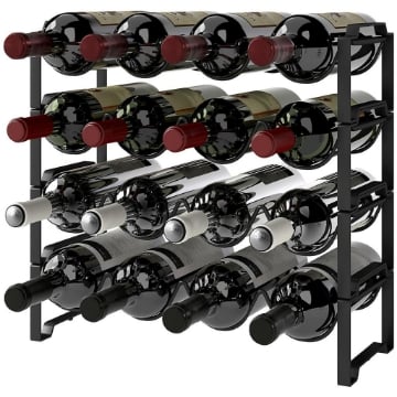 PORTABOTTIGLIE A 4 LIVELLI A ONDA IMPILABILI PER 16 BOTTIGLIE IN METALLO 42.5X16.5X41 CM NERO