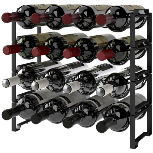 PORTABOTTIGLIE A 4 LIVELLI A ONDA IMPILABILI PER 16 BOTTIGLIE IN METALLO 42.5X16.5X41 CM NERO