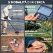 METAL DETECTOR PROFESSIONALE CON 5 MODALITÀ IMPERMEABILE IP68 E DISPLAY LCD RETROILLUMINATO