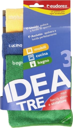 EUDOREX PANNI 3 PANNI FIBRE POLIATTIVE 30X32 CM CONFEZIONE DA 3 VERDE, BLU, GIALLO / MOBILI, CUCINA, BAGNO NO ALONI E STRIATURE 