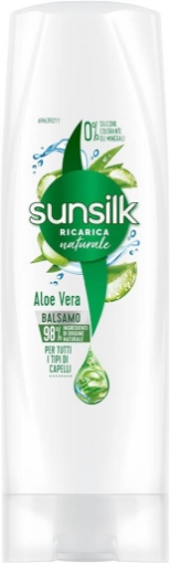 SUNSILK BALSAMO CON ALOE VERA PER TUTTI I TIPI DI CAPELLI 0% SILICONI COLORANTI OLI MINERALI  98% INGREDIENTI DI ORIGINE NATURALE 250 ML OKX