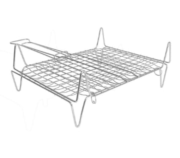 GRATICOLA BOMBATA DOPPIA IN ACCIAIO PESANTE 27X37 CM CON PIEDINI PER FACILITARE L'APPOGGIO CHIUSURA CON GANCIO OKX