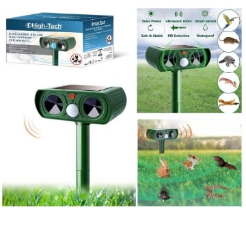 HIGH TECH DISSUASORE ULTRASUONI A RICARICA SOLARE PER ANIMALI CON SENSORE DI MOVIMENTO 40 CM TECNOLOGIA ULTRASUONI OKX
