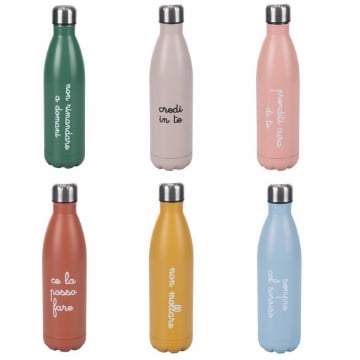 BOTTIGLIA TERMICA 24H 500 ML - 6 COLORI ASSORTITI IN ACCIAIO INOX TAPPO IN PP 24 ORE DI POTERE TERMICO MISURE: Ø 7 X H. 27 CM