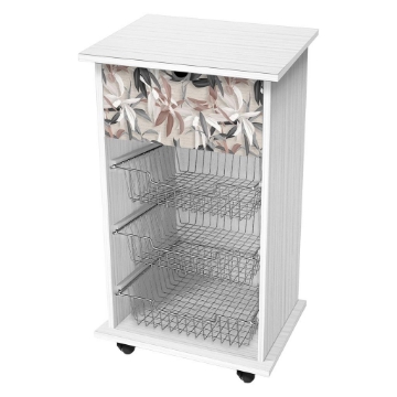 CARRELLO PORTA FRUTTA CON ROTELLE E PIANO D'APPOGGIO FANTASIA FLORELAI COLORE BIANCO 40X45X85 CM OKX