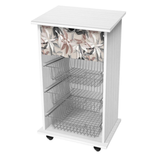 CARRELLO PORTA FRUTTA CON ROTELLE E PIANO D'APPOGGIO FANTASIA FLORELAI COLORE BIANCO 40X45X85 CM OKX