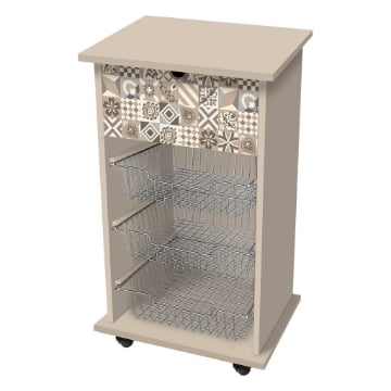 CARRELLO PORTA FRUTTA CON ROTELL 3 CESTELLI PIANO D'APPOGGIO CON FANTASIA VINTAGE 40X45X85 CM OKX
