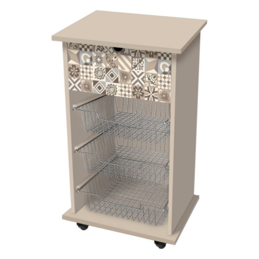 CARRELLO PORTA FRUTTA CON ROTELL 3 CESTELLI PIANO D'APPOGGIO CON FANTASIA VINTAGE 40X45X85 CM OKX