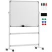 LAVAGNA MAGNETICA BIANCA A 2 FACCE CON ACCESSORI E 4 RUOTE IN ALLUMINIO E ACCIAIO 127X50X165 CM