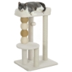 TORRE PER GATTI CON LETTINO PIATTAFORMA E PALLINA GIOCATTOLO IN LEGNO PELUCHE E IUTA 48.5X40X76 CM BEIGE