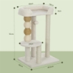 TORRE PER GATTI CON LETTINO PIATTAFORMA E PALLINA GIOCATTOLO IN LEGNO PELUCHE E IUTA 48.5X40X76 CM BEIGE