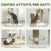 TORRE PER GATTI CON LETTINO PIATTAFORMA E PALLINA GIOCATTOLO IN LEGNO PELUCHE E IUTA 48.5X40X76 CM BEIGE