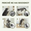 TORRE PER GATTI CON LETTINO PIATTAFORMA E PALLINA GIOCATTOLO IN LEGNO PELUCHE E IUTA 48.5X40X76 CM BEIGE