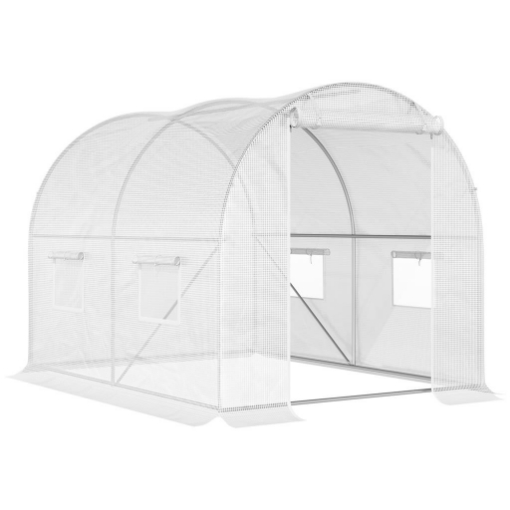 SERRA A TUNNEL CON 4 FINESTRELLE E INGRESSO A ZIP IN ACCIAIO ZINCATO E PE 3X2X1.9 M BIANCO