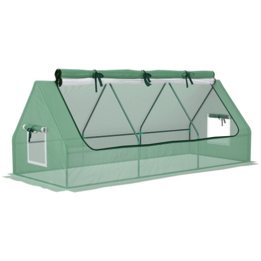 SERRA PICCOLA CON 2 FINESTRELLE LATERALI E FINESTRA CENTRALE IN ACCIAIO PE E PP 240X90X90 CM VERDE