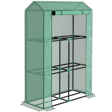 SERRA DA GIARDINO A 3 LIVELLI CON COPERTURA IN PE ANTI-UV E PORTA AVVOLGIBILE 100X40X150 CM VERDE