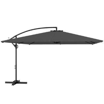 OMBRELLONE DA GIARDINO A BRACCIO 3.6X3.9 M GIREVOLE A 360° E INCLINABILE APERTURA A MANOVELLA GRIGIO