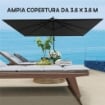 OMBRELLONE DA GIARDINO A BRACCIO 3.6X3.9 M GIREVOLE A 360° E INCLINABILE APERTURA A MANOVELLA GRIGIO