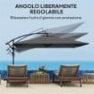OMBRELLONE DA GIARDINO A BRACCIO 3.6X3.9 M GIREVOLE A 360° E INCLINABILE APERTURA A MANOVELLA GRIGIO