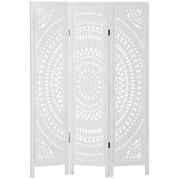 SEPARÈ PARAVENTO DA INTERNI PIEGHEVOLE A 3 PANNELLI IN LEGNO INTAGLIATO 120X170 CM BIANCO