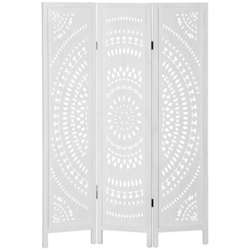SEPARÈ PARAVENTO DA INTERNI PIEGHEVOLE A 3 PANNELLI IN LEGNO INTAGLIATO 120X170 CM BIANCO