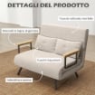 DIVANO LETTO 3 IN 1 IN TESSUTO EFFETTO VELLUTO CON SCHIENALE REGOLABILE E 2 CUSCINI 102X73X81 CM BIANCO CREMA