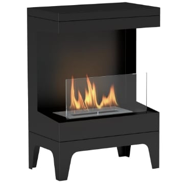 CAMINO A BIOETANOLO AUTOPORTANTE CON BRUCIATORE DA 0.9L E DURATA 3.3 ORE 38X22X54 CM NERO