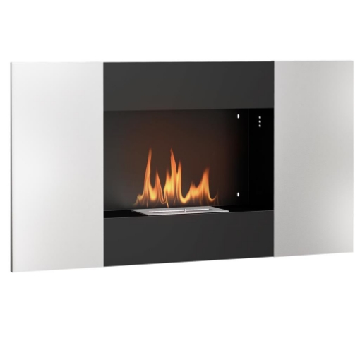 CAMINO A BIOETANOLO 0.9L DA PARETE CON PANNELLO PROTETTIVO IN ACCIAIO INOX E VETRO 100X15X54 CM NERO E ARGENTO