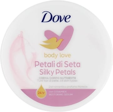 DOVE CREMA CORPO PETALI DI SETA NUTRIENTE PER TUTTI I TIPI DI PELLE EFFETTO SETA PER 24H DERMATOLOGICAMENTE TESTATA 300 ML OKX