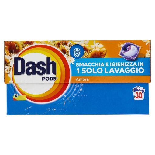 DASH PODS DETERSIVO LAVATRICE IN CAPSULE FRAGRANZA AMBRA SMACCHIA E IGIENIZZA 30 LAVAGGI 573 G OKX