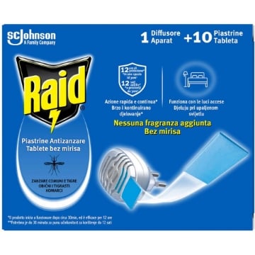 RAID INSETTICIDA ELETTRICO BASE+RICARICA 10 PIASTRINE NESSUNA FRAGRANZA AGGIUNTA OKX