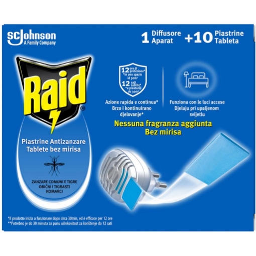 RAID INSETTICIDA ELETTRICO BASE+RICARICA 10 PIASTRINE NESSUNA FRAGRANZA AGGIUNTA OKX