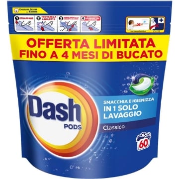 DASH ECODOSI DETERSIVO BUCATO LAVATRICE CLASSICO SMACCHIA E IGIENIZZA 60 LAVAGGI 1086 G OKX