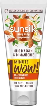 SUNSILK TRATTAMENTO INTENSIVO MASCHERA CAPELLI SECCHI CON OLIO D'ARGAN E MANDORLE 98% DI INGREDIENTI DI ORIGINE NATURALE SENZA SILICONI COLORANTI E OLI MINERALI 180ML OKX