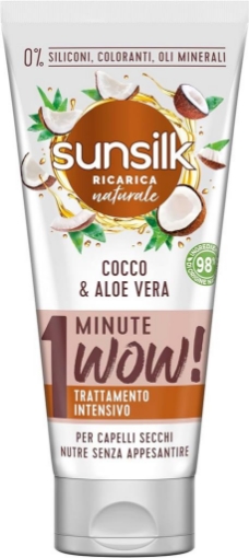 SUNSILK TRATTAMENTO INTENSIVO MASCHERA CAPELLI SECCHI CON COCCO E ALOE VERA 98% DI INGREDIENTI DI ORIGINE NATURALE SENZA SILICONI COLORANTI E OLI MINERALI 180ML OKX
