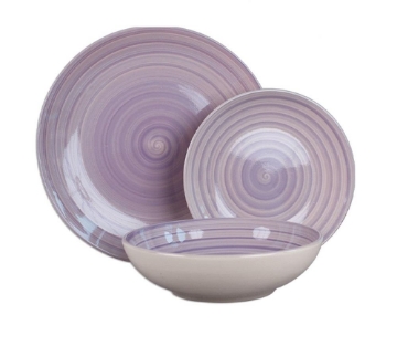MA MAISON PASTEL SET 18 PIATTI SERVIZIO COLORE VIOLA 6 PIANI - 6 FONDI - 6 DESSERT O FRUTTA IN CERAMICA OKX