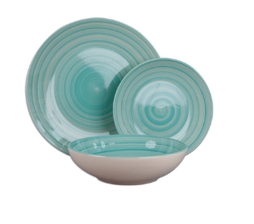 MA MAISON PASTEL SET 18 PIATTI SERVIZIO COLORE VERDE ACQUA 6 PIANI - 6 FONDI - 6 DESSERT O FRUTTA IN CERAMICA OKX