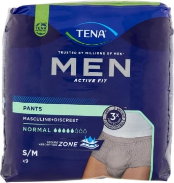 TENA MEN ACTIVE FIT PANTS NORMAL MUTANDINE ASSORBENTI UOMO TAGLIA S/M 9 PEZZI OKX