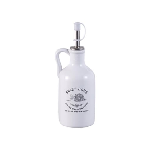 OLIERA AURA CON MANICO PRATICO E TAPPO IN PLASTICA CON SCRITTE E DECORI COLORE BIANCO 270 CC OKX