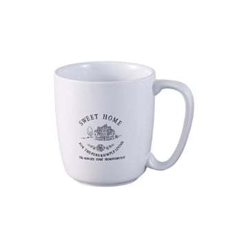 TAZZA AURA IN CERAMICA CON SCRITTE E DECORI AMPIO MANICO DESIGN SEMPLICE COLORE BIANCO CAPIENZA 440 CC OKX